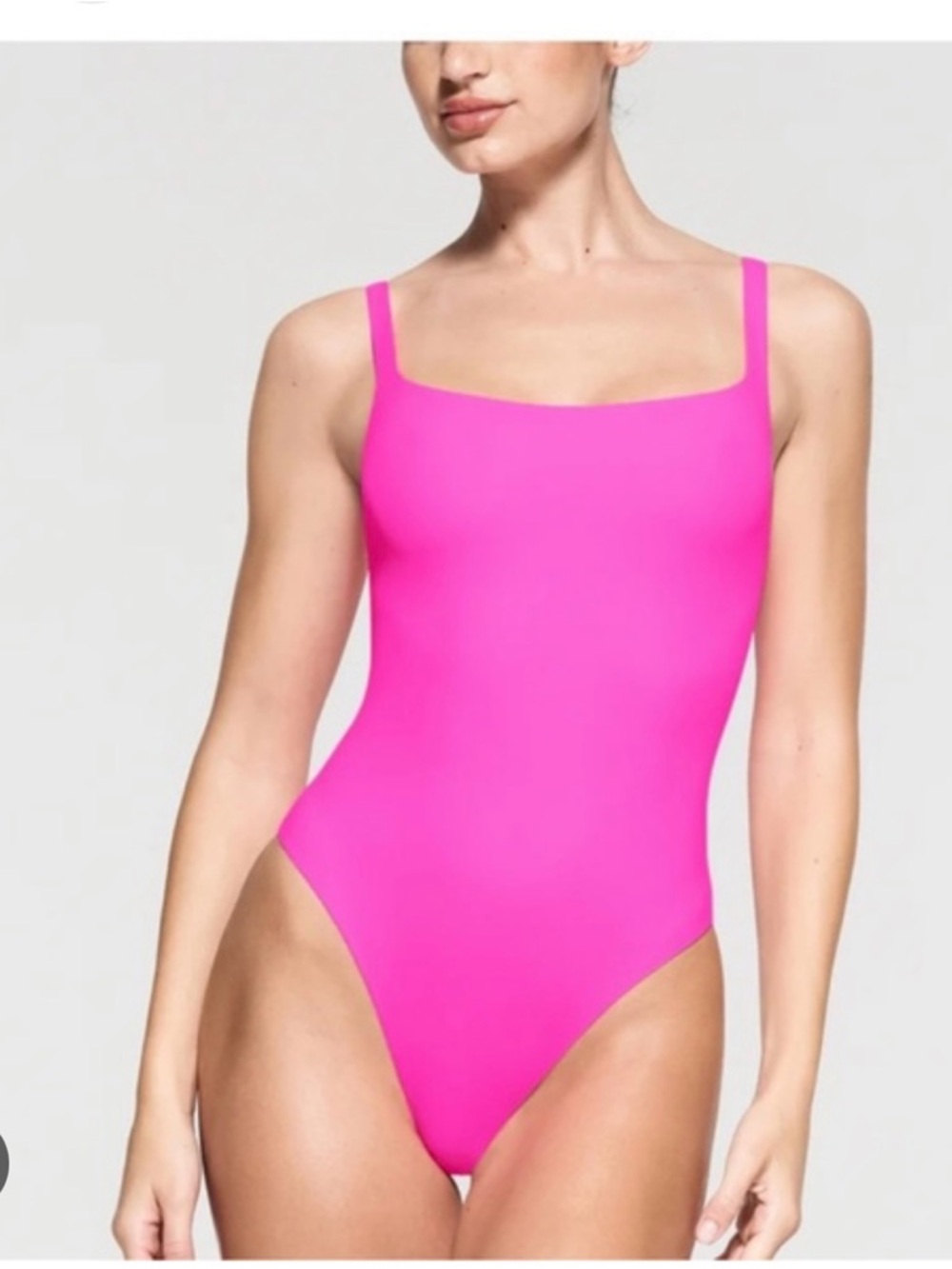 SKIMS Neon Pink Square-Neck One-Piece Swimsuit
